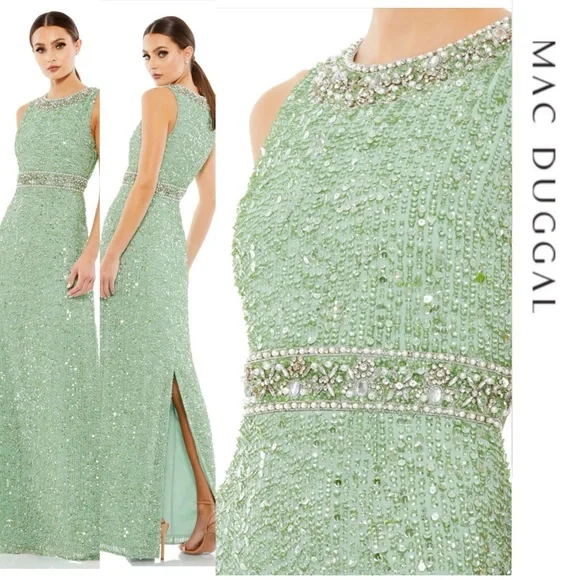 Mac Duggal ★ SEQUINED SLEEVELESS EMBELLISHED NECKLINE GOWN Mac Duggal | Dresses | Mac Duggal Mint Green Sequined
